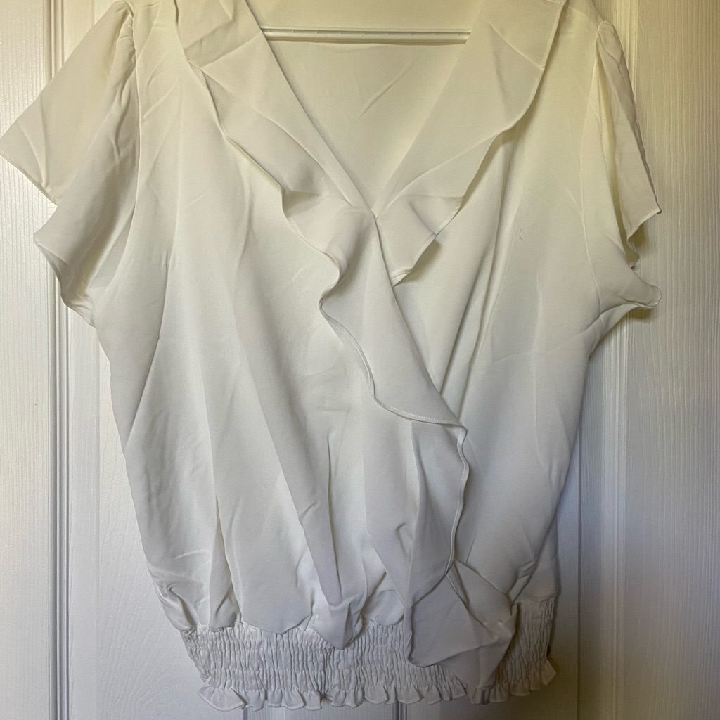 New Short Sleeves Ruffle Blouse Top White 2xl